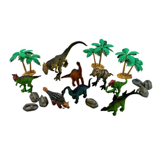 Plastic Toy Pre-historic Dinosaurs Hard Plastic Lot of 8 + Trees & Boulders - Picture 3 of 7